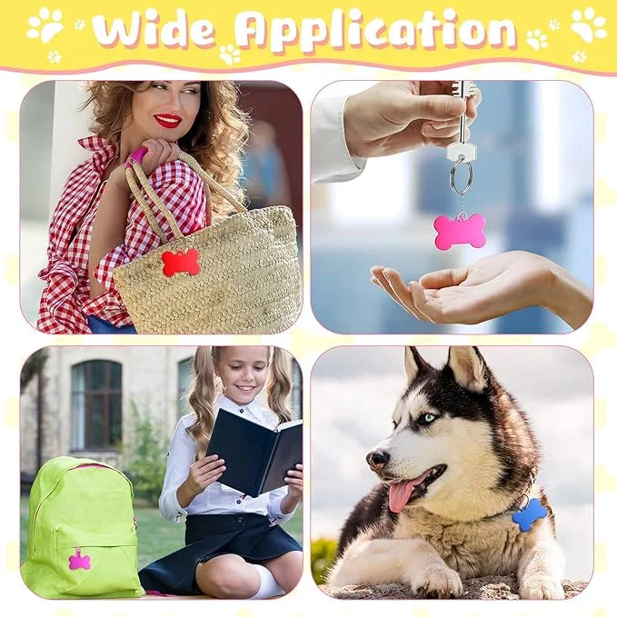 100 Pcs Blank Dog Pet Tags for Engraving 38MM Aluminum Bone Shape Name Tag Colorful Double Sided Dog Cat Phone Number Tag ...