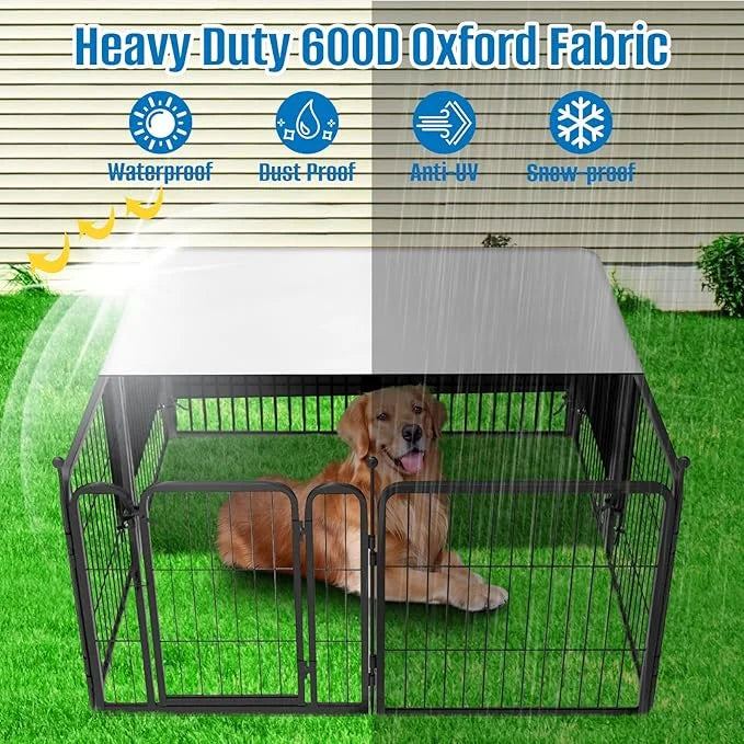 Dog Playpen Cover,Heavy Duty 600D Oxford Fabric with Sun/Rain Dog Play Pen Cover Top Sun Shade Specialized Fits for 24/32/...
