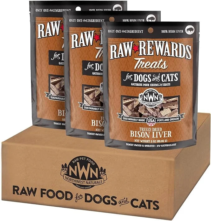 Northwest Naturals Raw Rewards Freeze-Dried Bison Liver Treats for Dogs and Cats - Bite-Sized Pieces - Healthy, 1 Ingredie...