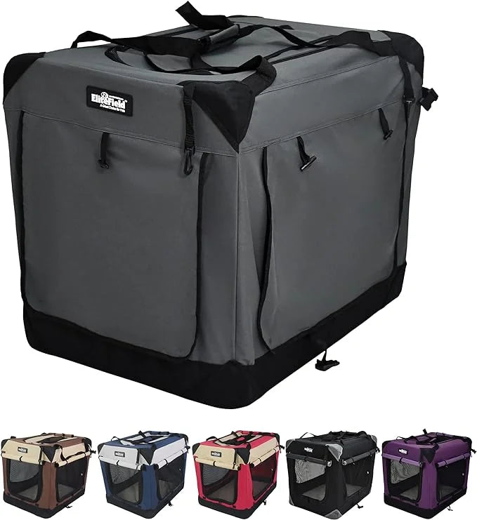EliteField 4-Door Folding Soft Dog Crate with Curtains, Carrying Bag and Fleece Bed (2 Year Warranty), Indoor & Outdoor Pe...
