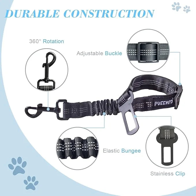 2 Pack Dog Seat Belt Adjustable Dog Car Seatbelts for Vehicle Nylon Pet Safety Seat Belt with Elastic Bungee Buffer Reflec...