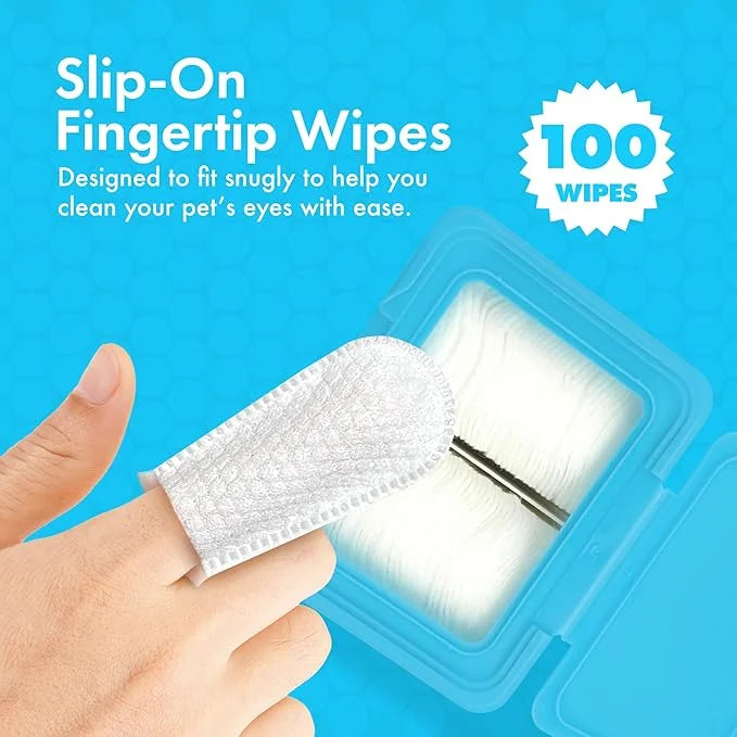 Petkin Fingertip Eye Wipes for Dogs and Cats, 100 Finger Wipes - Slip-On, Snug Fit, Micro-Bristle Fabric - Cleans Eye Area...