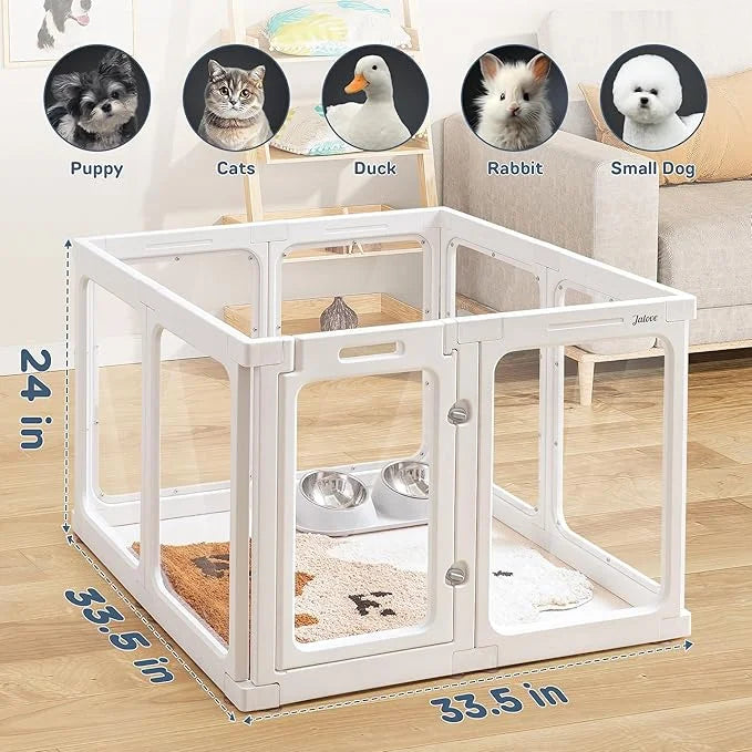Clear Dog Playpen Indoor, 24" Acrylic Plastic Pet Play Pen with Door, Playpen for Puppy Cat Rabbit Ferret, Easy to Install...