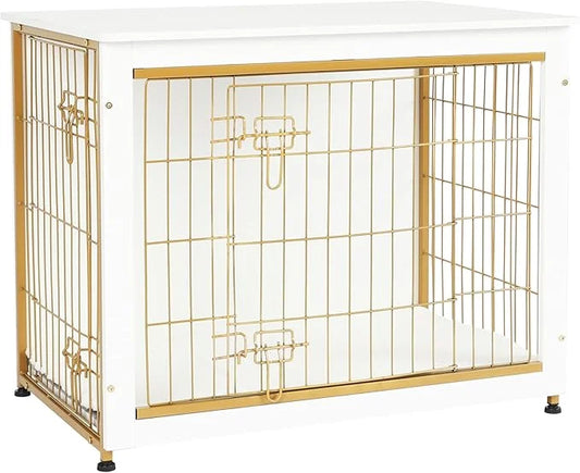 DWANTON Dog Crate Furniture with Cushion, Wooden Kennel Table with Double Doors, Indoor Dog House, Medium Size, 32.5" L, W...