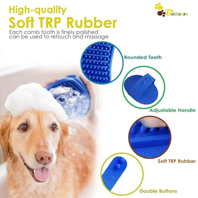2 Pack Dog Grooming Brush, Premium Soft Silicone Pet Bath Brushes with Adjustable Handle, Shampoo Soothing Comb for Wet Dr...