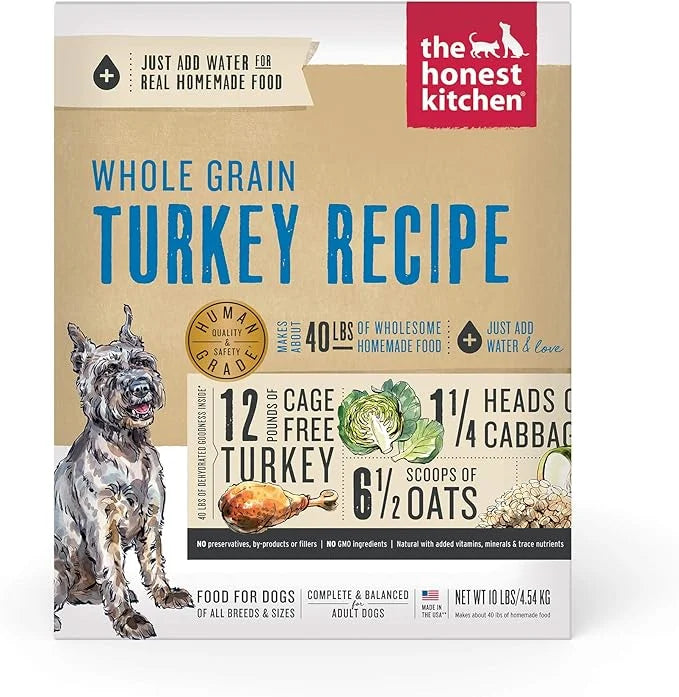 The Honest Kitchen Human Grade Dehydrated Whole Grain Dog Food – Complete Meal or Dog Food Topper – Turkey, 10 Pound (Pack...
