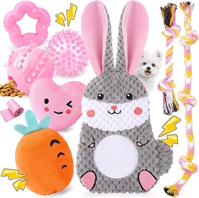 Zeaxuie Pink Puppy Toys for Teething, 9 Pack Small Dog Toys with Cute Puppy Chew Toys, Squeaky Crinkle Dog Toys, Treat Bal...