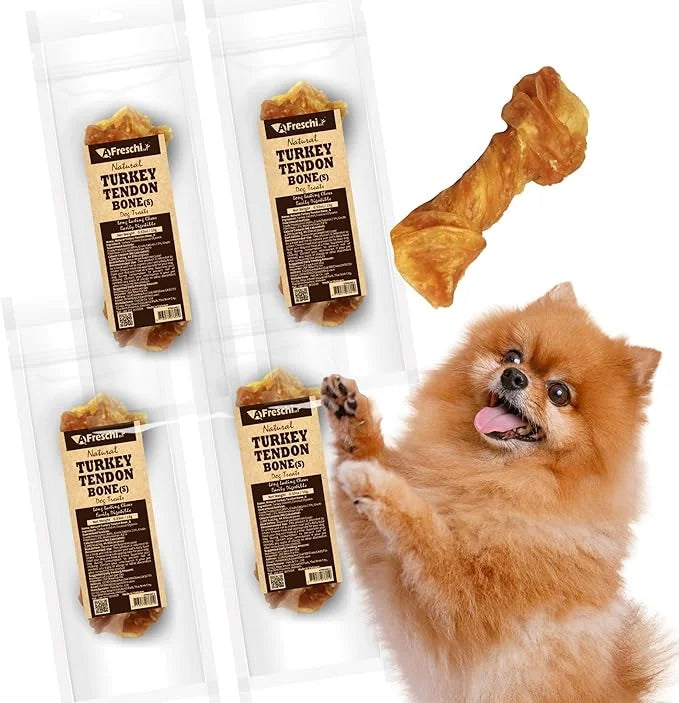 Afreschi Natural Turkey Tendon Bone (S) Pack of 4, Dog Treats for Signature Series, All Natural Human Grade Puppy Chew, Tu...