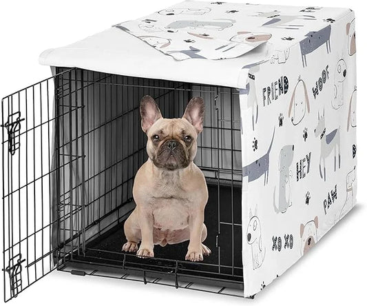 Sweet Jojo Designs 30in. Small/Medium Dog Crate Cover (Cartoon Puppy Print) Pet Cage, Kennel Covers (Neutral, Modern, Bull...