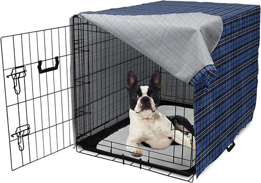 Lunarable Plaid Dog Crate Cover, Classical Old Fashioned Abstract Pattern Design Scottish Country Style, Easy to Use Pet K...
