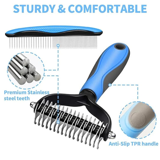 2 in 1 Pet Grooming Comb for Cats and Dogs – Stainless Steel Teeth and TPR Design for Detangling, Deshedding, and Demattin...