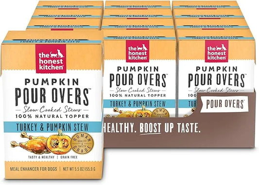 The Honest Kitchen Pumpkin POUR OVERS Wet Toppers for Dogs (12 Pack), 5.5 oz - Turkey Stew - Product Image