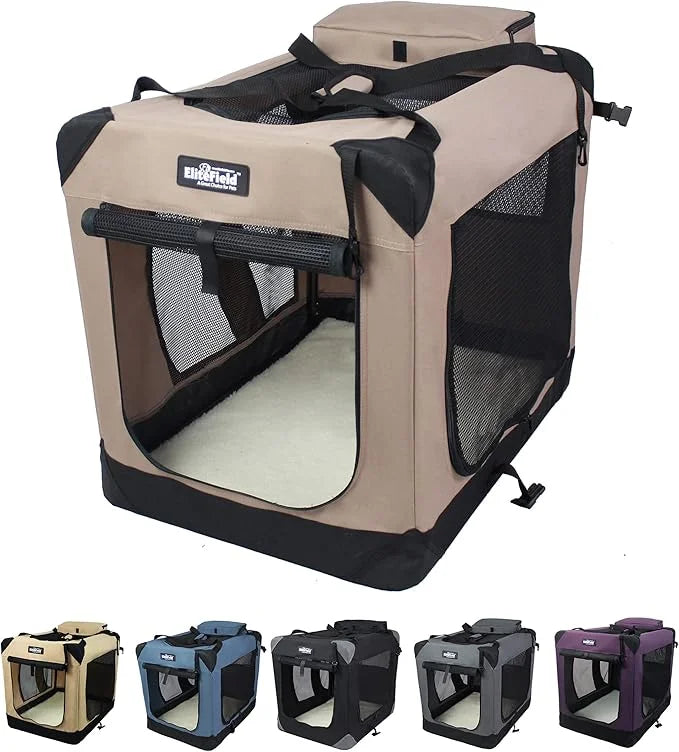 EliteField 3-Door Folding Soft Dog Crate with Carrying Bag and Fleece Bed (2 Year Warranty), Indoor & Outdoor Pet Home (30...