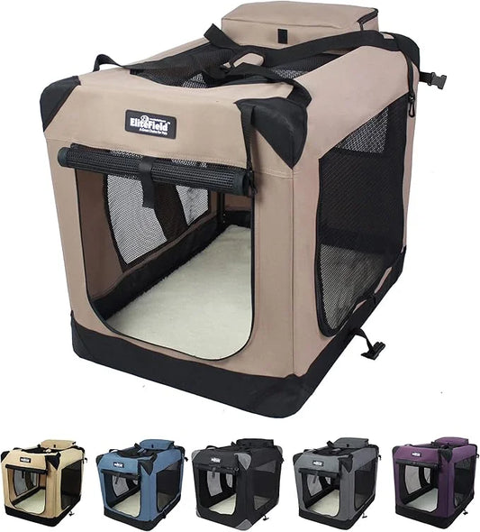 EliteField 3-Door Folding Soft Dog Crate with Carrying Bag and Fleece Bed (2 Year Warranty), Indoor & Outdoor Pet Home (30...