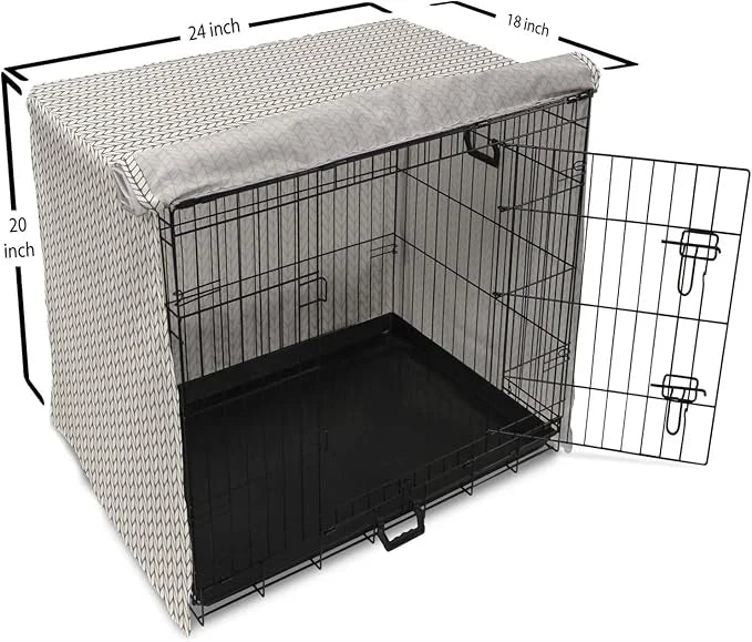 Lunarable Taupe and White Dog Crate Cover, Traditional Nordic Design with Geometric Motifs in Vertical Order, Easy to Use ...