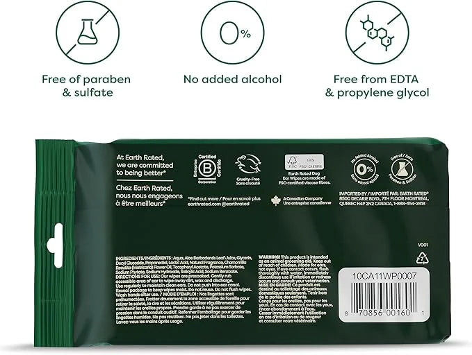 Earth Rated Vet-Developed Pet Ear Wipes, Hypoallergenic Cleaner for Dogs & Cats Ears to Remove Dirt and Wax Build Up, Wild...