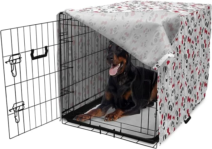 Lunarable Panda Dog Crate Cover, Funny Pattern of Asian Bear Animal in Romantic Bow Tie Cartoon Design, Easy to Use Pet Ke...