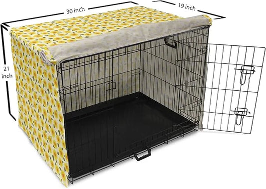 Lunarable Daffodil Dog Crate Cover, Retro Abstract Small Bedding Plants Flourishing Meadow Girls Design, Easy to Use Pet K...