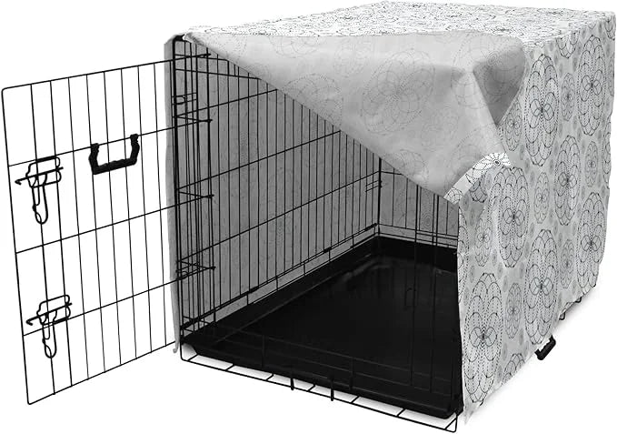 Ambesonne Sacred Geometry Dog Crate Cover, Circular Formations with Dots Flower Like Elements Design Print, Easy to Use Pe...