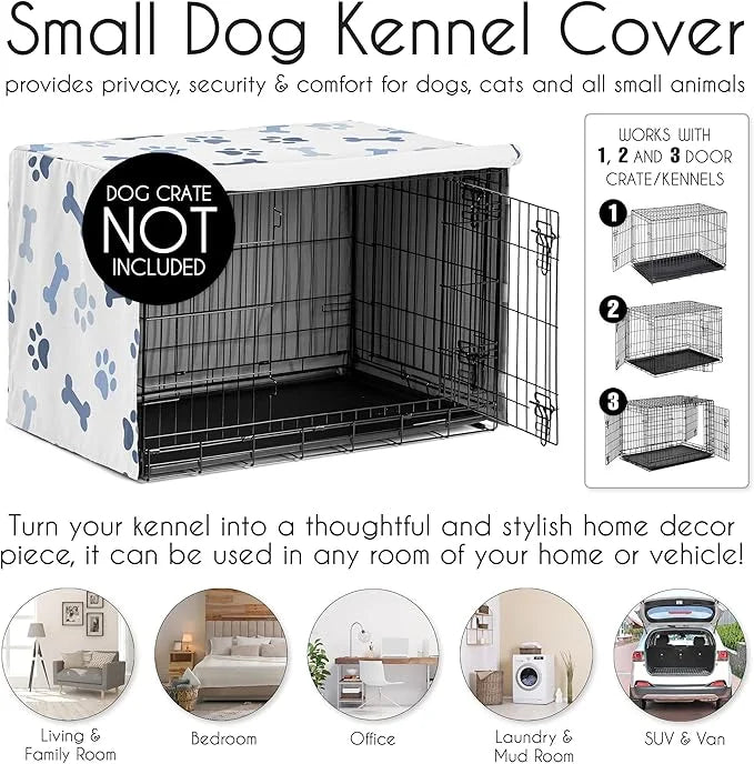 Sweet Jojo Designs 30in. Small/Medium Dog Crate Cover (Bones and Paw Prints) for Boys Pet Cage, Kennel Covers (Modern, Car...