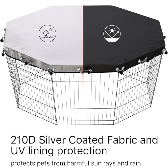 Dog Playpen Cover,Fits 24 Inch 8 Panels Regular Octagon Metal Exercise Pet Pen for Pets Provide Rain Proof Shade and Secur...