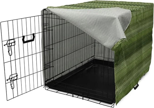 Lunarable Green Dog Crate Cover, Wavy Patterns with Triangular Shapes Abstract Zig Zag Motifs, Easy to Use Pet Kennel Cove...