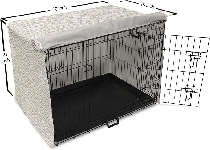 Lunarable Chevron Dog Crate Cover, Hand Drawn Monochrome Herringbone Lines Composition of Abstract Zigzags, Easy to Use Pe...