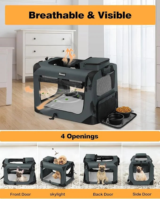 Large Cat Carrier 24"x16"x16", Soft Dog Crate with 2 Bowls, Collapsible Travel Pet Carrier Bag for Cats Dogs Puppies Kitte...