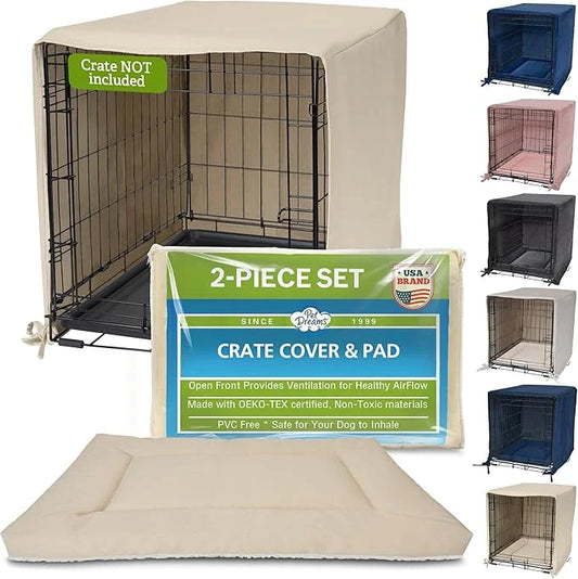 Pet Dreams Dog Crate Cover & Mat- Breathable Non-Toxic Kennel Topper for Single-Door Crates, Fits iCrate Dog Cages 18, 24,...