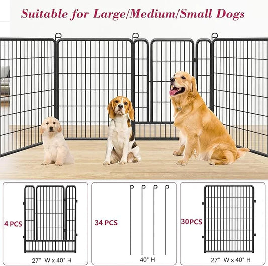 Dog Playpen 40 inch Dog Fence for Outdoor Indoor Use Heavy Duty Metal Dog Pen for Large Dogs, Rustproof Pet Playpen Portab...