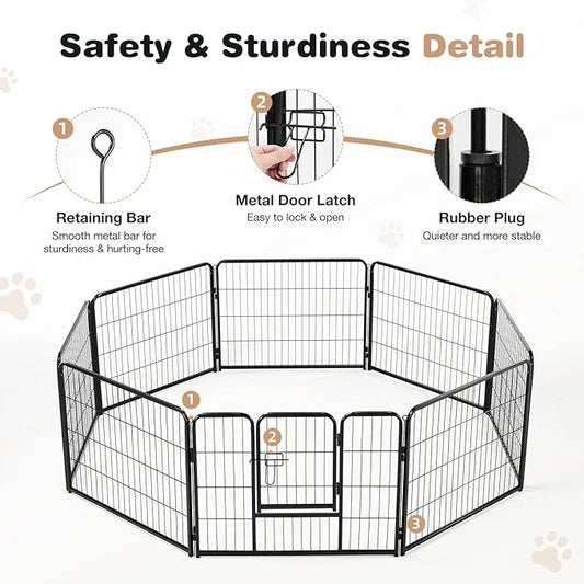 Heavy-Duty Iron Dog Playpen – 16 Panel 32” Durable, Rust-Resistant Pet Fence for Indoor & Outdoor Use, Secure & Spacious P...