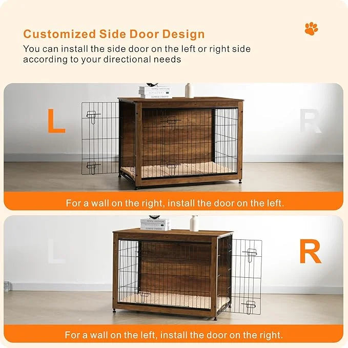 DWANTON Dog Crate Furniture with Cushion, Wooden Kennel Table with Double Doors, Indoor Dog House, Large Size, 38.5" L, Wa...