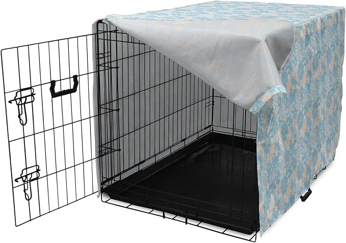 Lunarable Yellow and Blue Dog Crate Cover, Gentle Spring Inspired Flourish Motifs Feminine Bouquet, Easy to Use Pet Kennel...