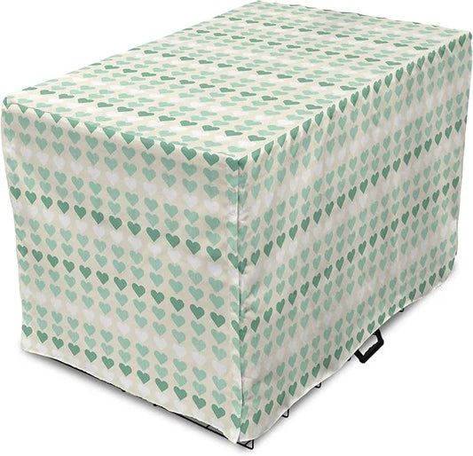 Lunarable Aquamarine Dog Crate Cover, Romantic Pattern with Heart Shapes in Rows, Easy to Use Pet Kennel Cover for Small D...
