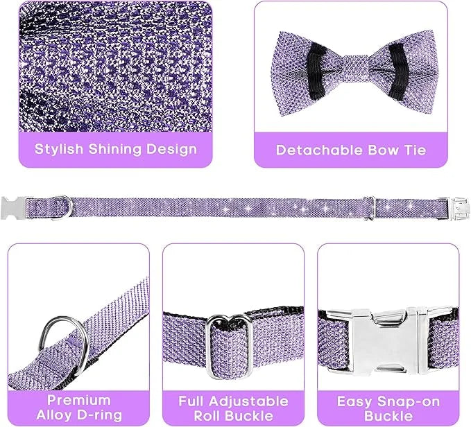 Dog Collar with Bow for Small Medium Large Dogs, Cute Bling Dog Bow Tie Collar with Metal Buckle, Soft & Durable for Large...