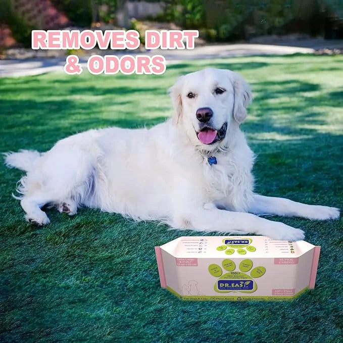 DR.EASY Super Caring Pet Wipes 100ct for Dogs and Cats, Cleans Ears, Face, Butt, Body and Eye Area – Convenient, Ideal for...