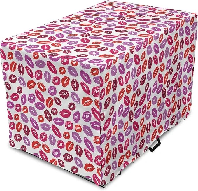 Lunarable Kiss Dog Crate Cover, Fun Colorful Design Lipsticks Kisses Fashion Illustration Print Artwork, Easy to Use Pet K...