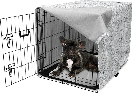 Ambesonne Sacred Geometry Dog Crate Cover, Circular Formations with Dots Flower Like Elements Design Print, Easy to Use Pe...