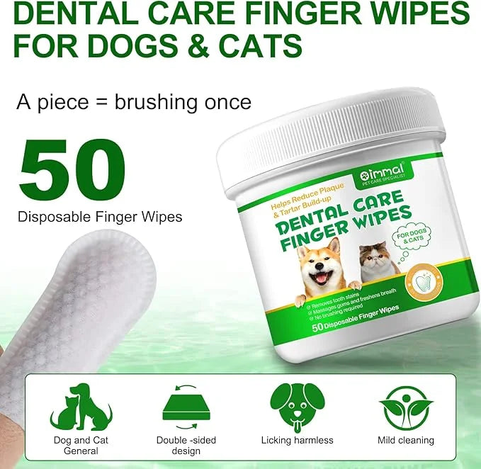 Teeth Cleaning Wipes for Dogs & Cats, Reduces Plaque & Freshens Breath Finger Wipes, Disposable Gentle Cleaning & Gum Care...