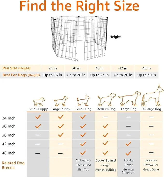 Amazon Basics Foldable Octagonal Metal Exercise Dog Playpen - Indoor/Outdoor, No Door, Medium (8 Panels, 24 x 36), Easy to...