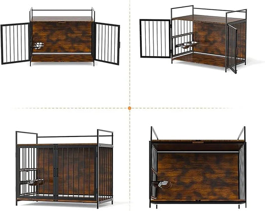 ROOMTEC Dog Crate Furniture-Style Cages for Small Dogs Indoor Heavy Duty Super Sturdy Dog Kennels with 2 Stainless Steel B...