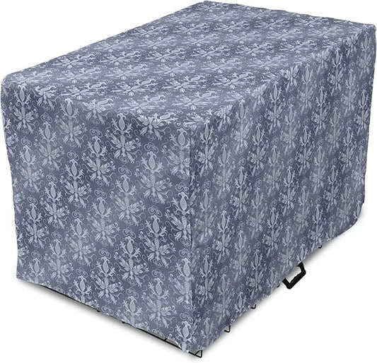 Lunarable Damask Dog Crate Cover, Medieval Repetitive Pattern with Flourish Ornaments, Easy to Use Pet Kennel Cover for Sm...