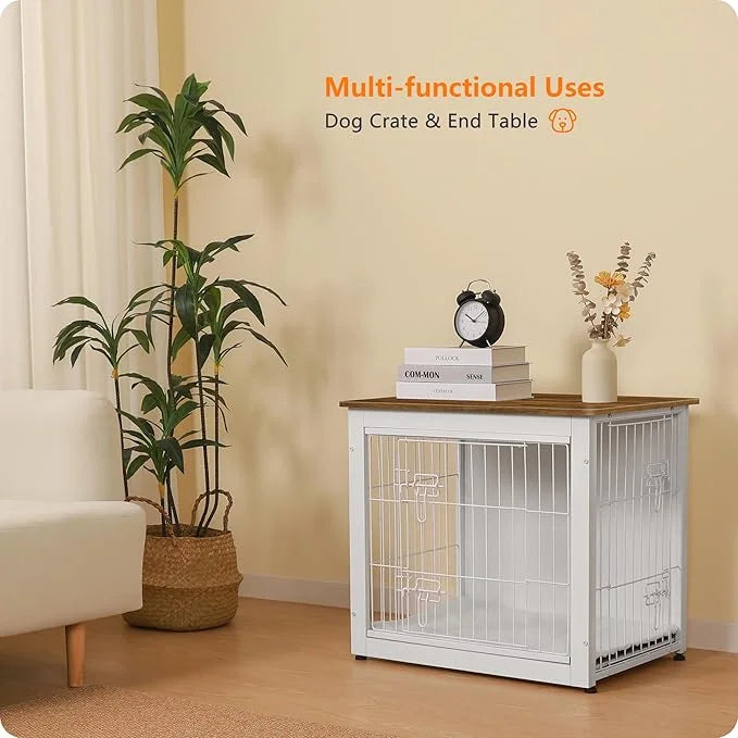 DWANTON Dog Crate Furniture with Cushion, Wooden Kennel Table with Double Doors, Indoor Dog House, Small/Medium/Large Size...