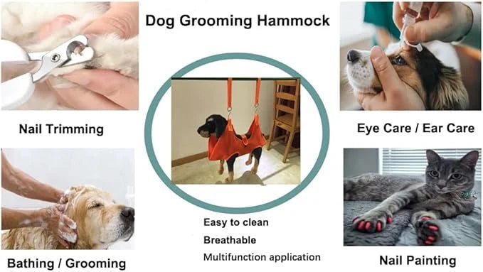 Dog Grooming Hammock with Flea Comb and Dog Nail Clipper, Pet Dog Grooming Hammock Harness with Cat Nail Clipper, Nail Fil...