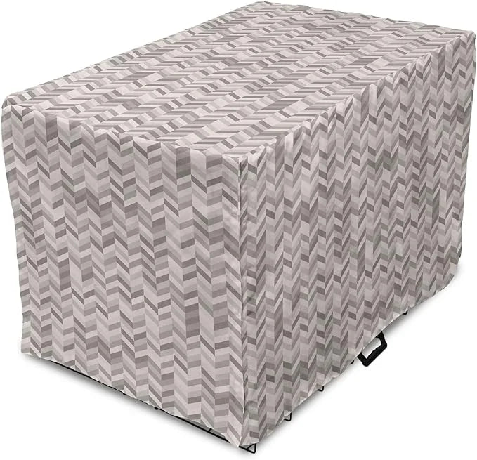 Lunarable Chevron Dog Crate Cover, Monochrome Stripes 3 Dimensional Pattern Geometric Chevron Design Abstract, Easy to Use...