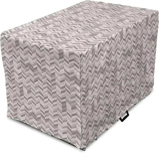 Lunarable Chevron Dog Crate Cover, Monochrome Stripes 3 Dimensional Pattern Geometric Chevron Design Abstract, Easy to Use...