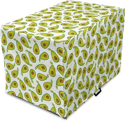 Lunarable Avocado Dog Crate Cover, Pattern of Sliced Healthy Fruits Scattered, Easy to Use Pet Kennel Cover for Medium Lar...