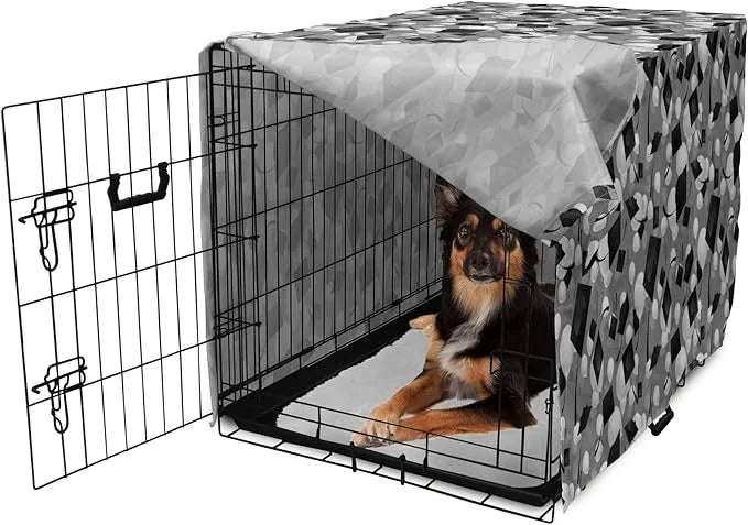 Lunarable Graduation Dog Crate Cover, Clutter of Mortarboard and Balloons in Greyscale Tones, Easy to Use Pet Kennel Cover...