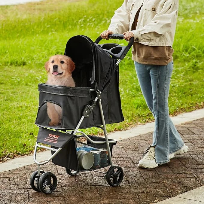 VEVOR Pet Stroller for Dogs and Cats up to 35lbs, 3 Wheels Folding Dog Cat Stroller for Medium Small Dogs, Portable Lightw...