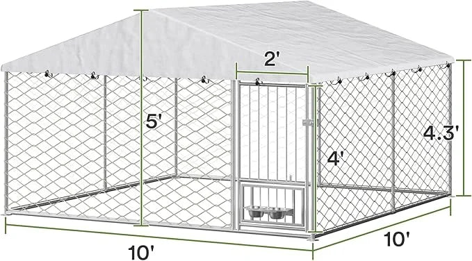 10x10 ft Dog Kennel Outdoor - Outside Dog Kennel with Roof, Heavy Duty Large Outdoor Dog Kennel, Covered Dog Outdoor Kenne...